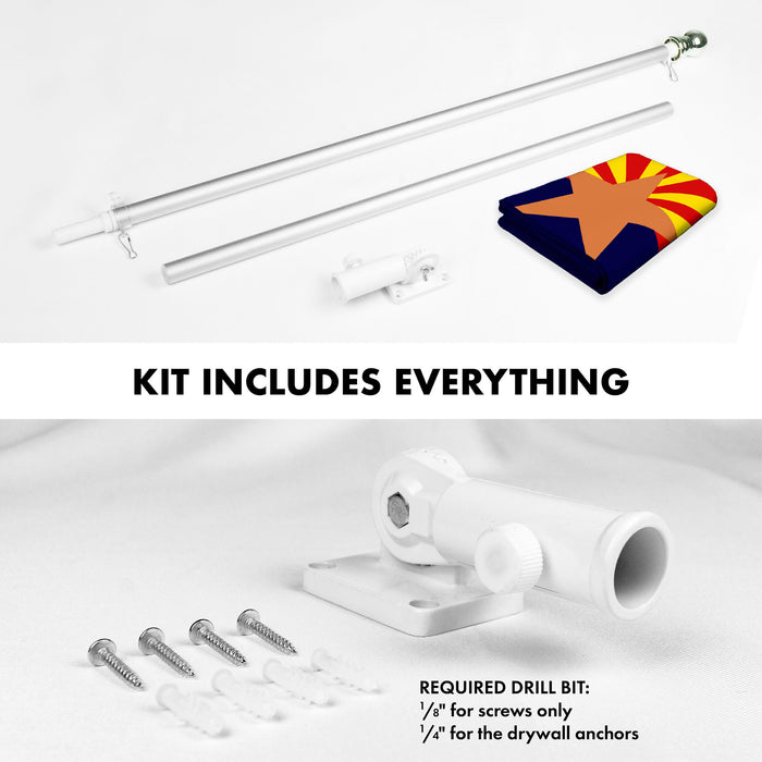 G128 Combo Pack: 5 Ft Tangle Free Aluminum Spinning Flagpole (Silver) & Arizona AZ  2.5x4 Ft, ToughWeave Series Embroidered 300D Polyester | Pole with Flag Included