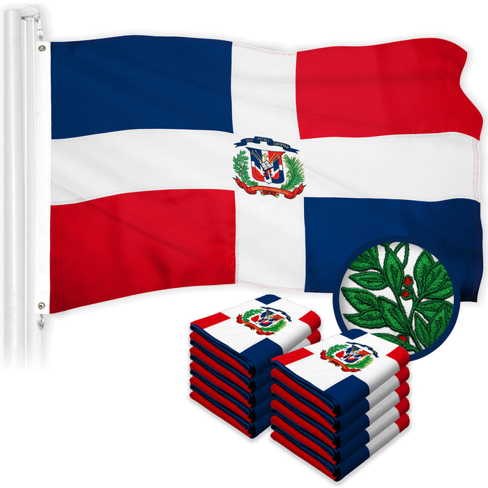 G128 10 Pack: Dominican Republic Flag | 3x5 Ft | ToughWeave Series Embroidered 300D Polyester | Country Flag, Embroidered Design, Indoor/Outdoor, Brass Grommets
