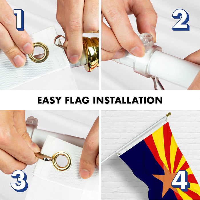 G128 Combo Pack: 5 Ft Tangle Free Aluminum Spinning Flagpole (White) & Arizona AZ  2.5x4 Ft, ToughWeave Series Embroidered 300D Polyester | Pole with Flag Included