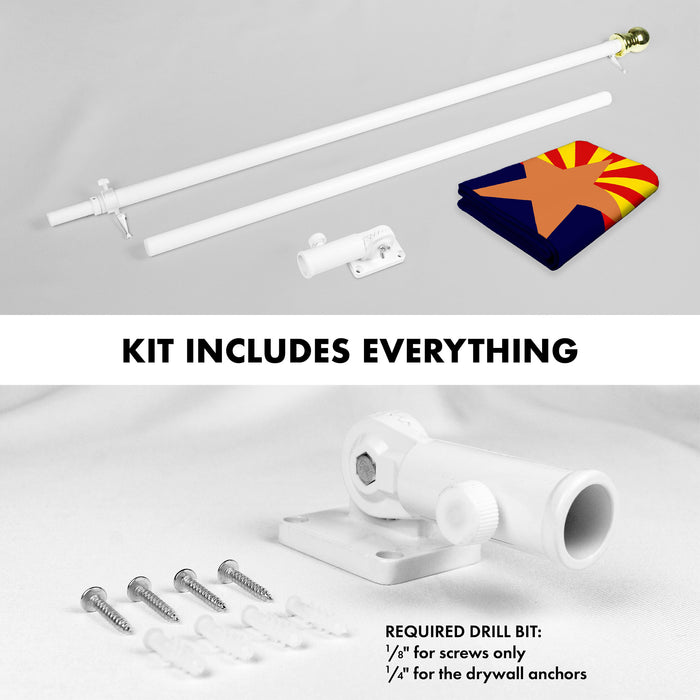 G128 Combo Pack: 5 Ft Tangle Free Aluminum Spinning Flagpole (White) & Arizona AZ  2.5x4 Ft, ToughWeave Series Embroidered 300D Polyester | Pole with Flag Included