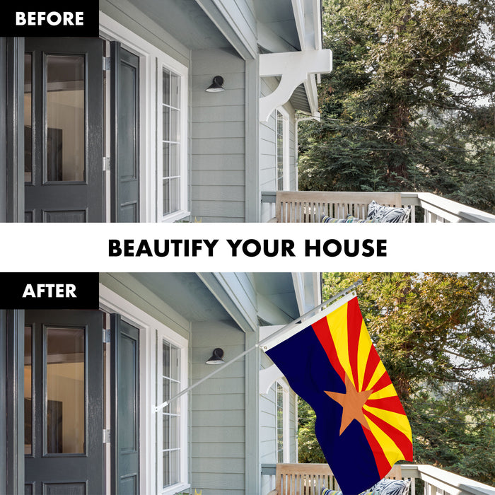 G128 Combo Pack: 5 Ft Tangle Free Aluminum Spinning Flagpole (Silver) & Arizona AZ  2x3 Ft, ToughWeave Series Embroidered 300D Polyester | Pole with Flag Included
