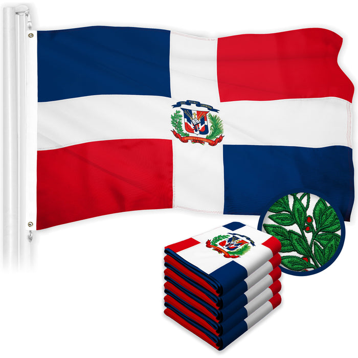 G128 5 Pack: Dominican Republic Flag | 3x5 Ft | ToughWeave Series Embroidered 300D Polyester | Country Flag, Embroidered Design, Indoor/Outdoor, Brass Grommets