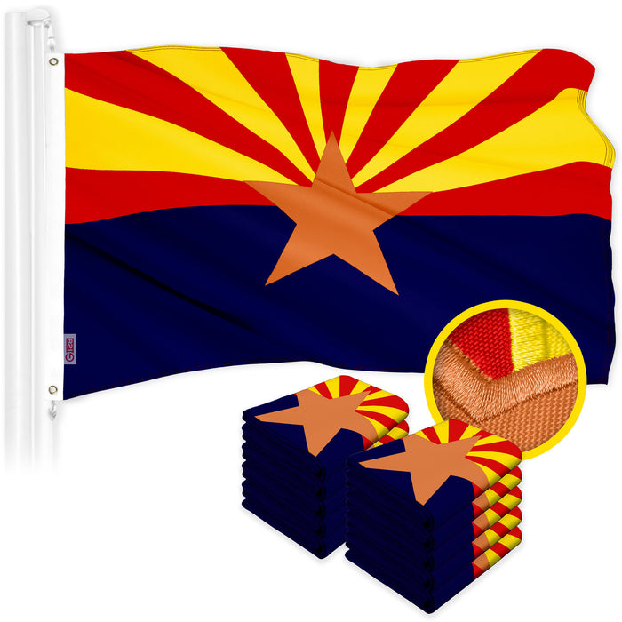 G128 10 Pack: Arizona AZ State Flag | 4x6 Ft | ToughWeave Series Embroidered 300D Polyester | Embroidered Design, Indoor/Outdoor, Brass Grommets