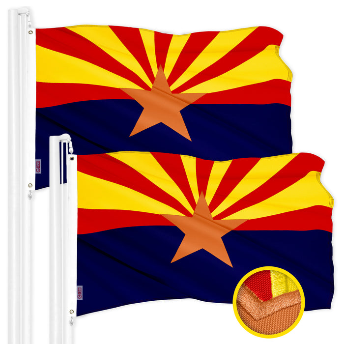 G128 2 Pack: Arizona AZ State Flag | 2.5x4 Ft | ToughWeave Series Embroidered 300D Polyester | Embroidered Design, Indoor/Outdoor, Brass Grommets
