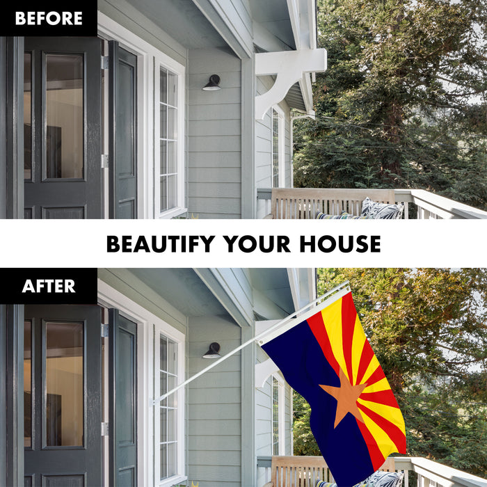G128 Combo Pack: 5 Ft Tangle Free Aluminum Spinning Flagpole (White) & Arizona AZ  2.5x4 Ft, ToughWeave Series Embroidered 300D Polyester | Pole with Flag Included