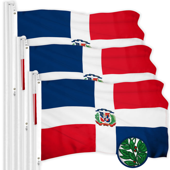 G128 3 Pack: Dominican Republic Flag | 3x5 Ft | ToughWeave Series Embroidered 300D Polyester | Country Flag, Embroidered Design, Indoor/Outdoor, Brass Grommets