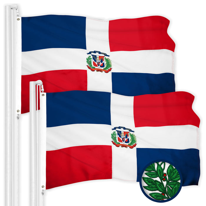 G128 2 Pack: Dominican Republic Flag | 3x5 Ft | ToughWeave Series Embroidered 300D Polyester | Country Flag, Embroidered Design, Indoor/Outdoor, Brass Grommets