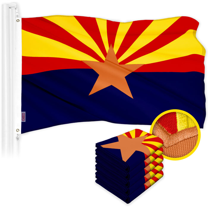 G128 5 Pack: Arizona AZ State Flag | 1x1.5 Ft | ToughWeave Series Embroidered 300D Polyester | Embroidered Design, Indoor/Outdoor, Brass Grommets