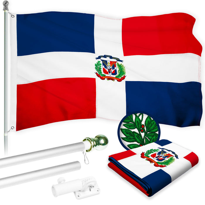 G128 Combo Pack: 6 Ft Tangle Free Aluminum Spinning Flagpole (Silver) & Dominican Republic Flag 3x5 Ft, ToughWeave Series Embroidered 300D Polyester | Pole with Flag Included