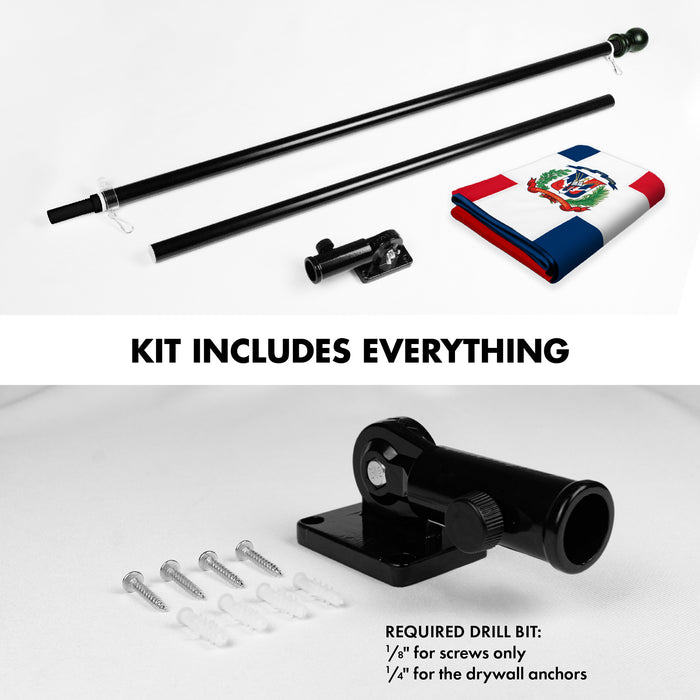 G128 Combo Pack: 6 Ft Tangle Free Aluminum Spinning Flagpole (Black) & Dominican Republic Flag 3x5 Ft, ToughWeave Series Embroidered 300D Polyester | Pole with Flag Included