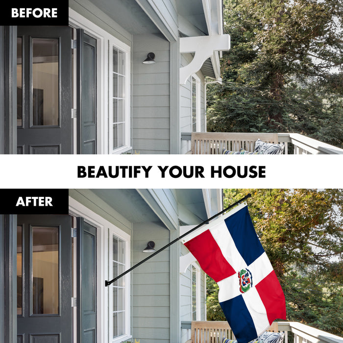 G128 Combo Pack: 6 Ft Tangle Free Aluminum Spinning Flagpole (Black) & Dominican Republic Flag 3x5 Ft, ToughWeave Series Embroidered 300D Polyester | Pole with Flag Included