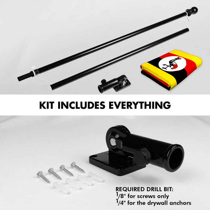 G128 Combo Pack: 6 Ft Tangle Free Aluminum Spinning Flagpole (Black) & Uganda Ugandan | 3x5 Ft | LiteWeave Pro Series Printed 150D Polyester | Pole with Flag Included