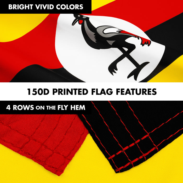 G128 Combo Pack: 6 Ft Tangle Free Aluminum Spinning Flagpole (Black) & Uganda Ugandan | 3x5 Ft | LiteWeave Pro Series Printed 150D Polyester | Pole with Flag Included