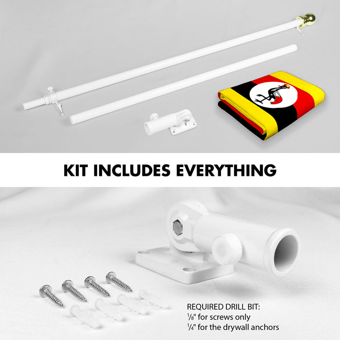 G128 Combo Pack: 6 Ft Tangle Free Aluminum Spinning Flagpole (White) & Uganda Ugandan | 3x5 Ft | LiteWeave Pro Series Printed 150D Polyester | Pole with Flag Included