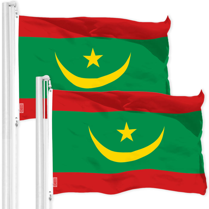 G128 2 Pack: Mauritania Mauritanian | 3x5 Ft | LiteWeave Pro Series Printed 150D Polyester | Country Flag, Indoor/Outdoor, Vibrant Colors, Brass Grommets