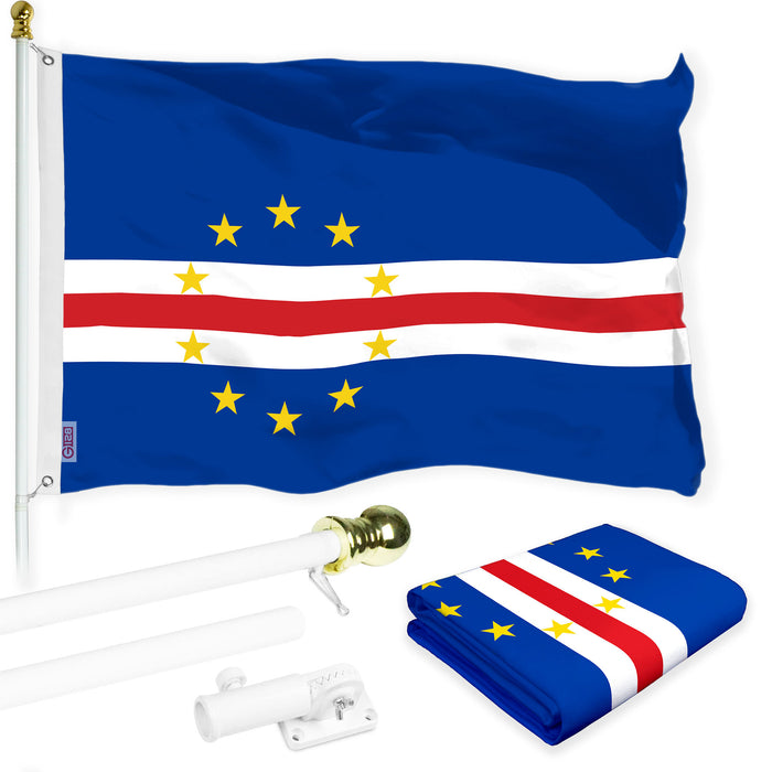 G128 Combo Pack: 6 Ft Tangle Free Aluminum Spinning Flagpole (White) & Cape Verde Cape Verdean | 3x5 Ft | LiteWeave Pro Series Printed 150D Polyester | Pole with Flag Included