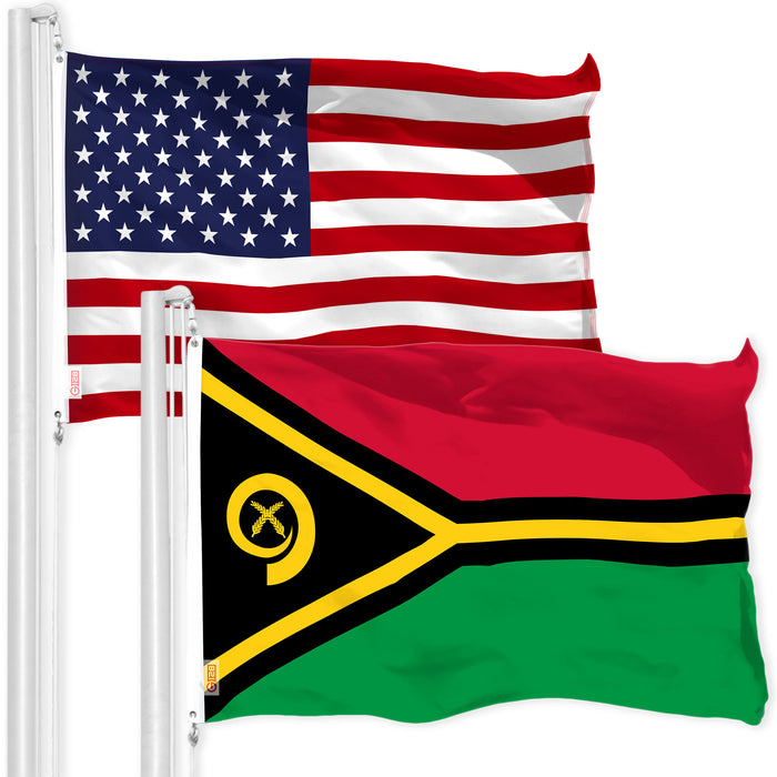 G128 Combo Pack: American USA Flag 3x5 Ft & Vanuatu Vanuatuan Flag 3x5 Ft | Both LiteWeave Pro Series Printed 150D Polyester | Country Flag, Indoor/Outdoor, Vibrant Colors, Brass Grommets