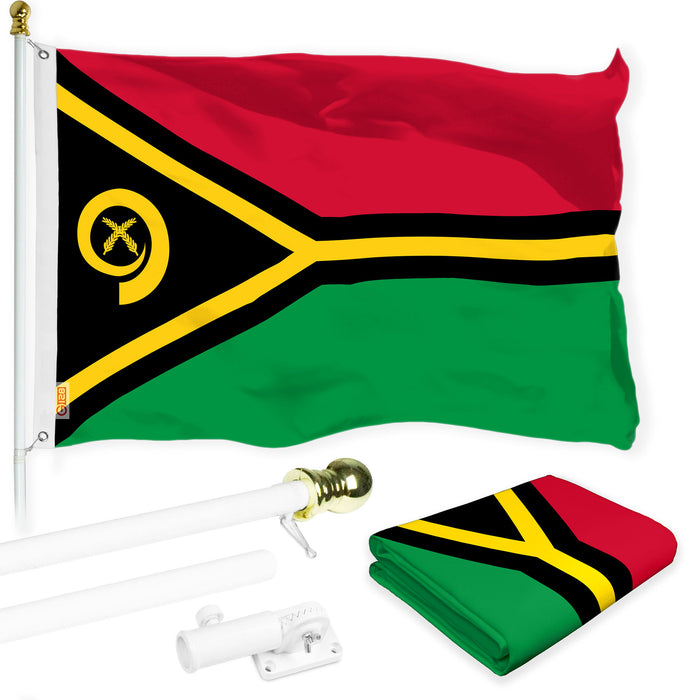 G128 Combo Pack: 6 Ft Tangle Free Aluminum Spinning Flagpole (White) & Vanuatu Vanuatuan | 3x5 Ft | LiteWeave Pro Series Printed 150D Polyester | Pole with Flag Included