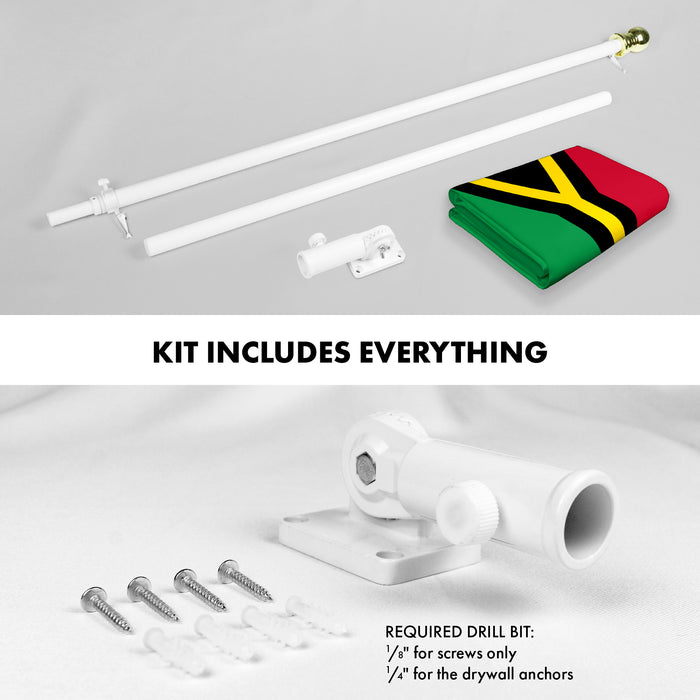 G128 Combo Pack: 6 Ft Tangle Free Aluminum Spinning Flagpole (White) & Vanuatu Vanuatuan | 3x5 Ft | LiteWeave Pro Series Printed 150D Polyester | Pole with Flag Included