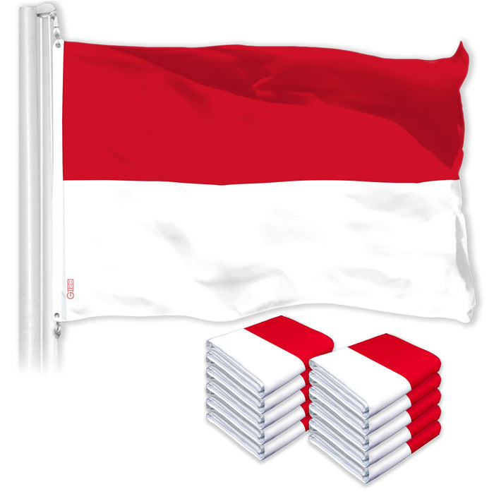 G128 10 Pack: Monaco Monégasque | 3x5 Ft | LiteWeave Pro Series Printed 150D Polyester | Country Flag, Indoor/Outdoor, Vibrant Colors, Brass Grommets