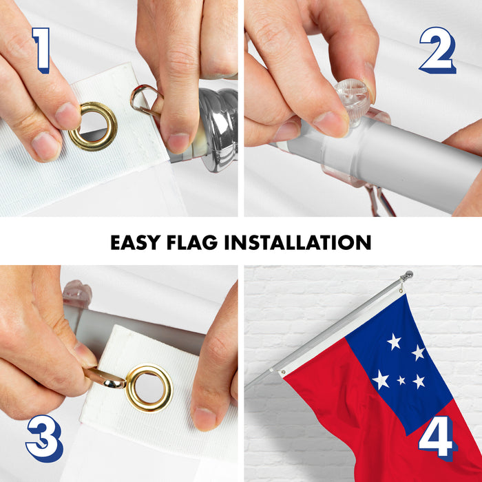 G128 Combo Pack: 6 Ft Tangle Free Aluminum Spinning Flagpole (Silver) & Samoa Samoan | 3x5 Ft | LiteWeave Pro Series Printed 150D Polyester | Pole with Flag Included
