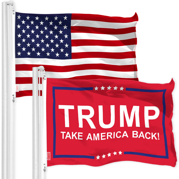 G128 Combo Pack: American USA Flag 3x5 Ft & Trump Take America Back Red Flag Flag 3x5 Ft | Both LiteWeave Pro Series Printed 150D Polyester | Election Flag, Indoor/Outdoor