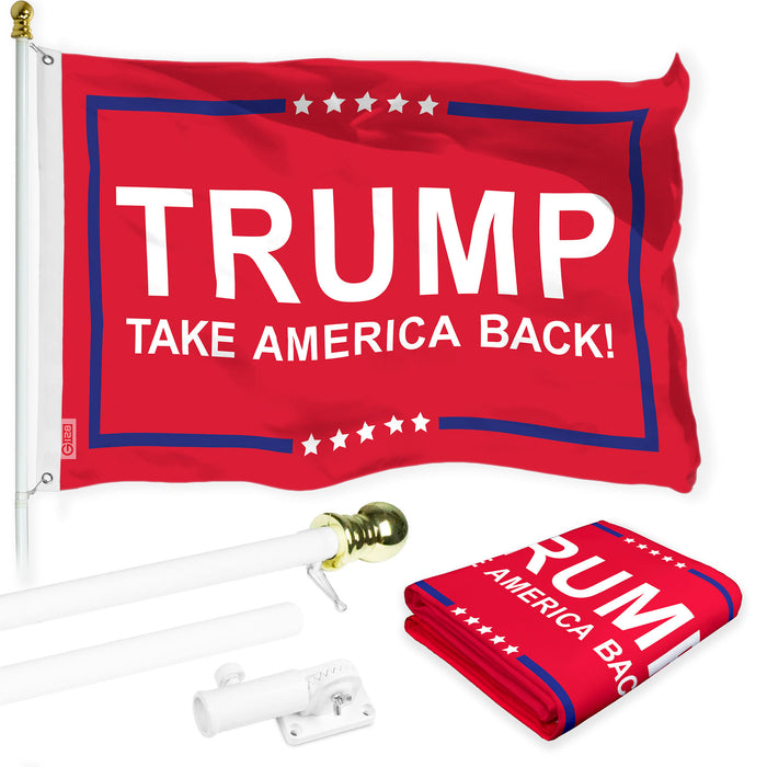 G128 Combo Pack: 6 Ft Tangle Free Aluminum Spinning Flagpole (White) & Trump Take America Back Red Flag | 3x5 Ft |LiteWeave Pro Series Printed 150D Polyester | Pole with Flag Included