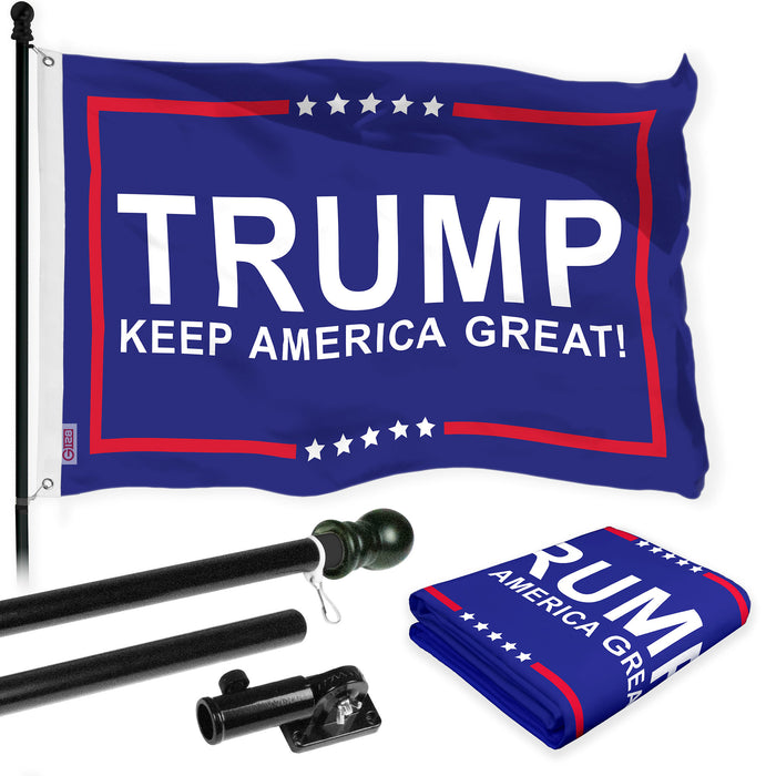 G128 Combo Pack: 6 Ft Tangle Free Aluminum Spinning Flagpole (Black) & Trump Keep America Great Blue Flag | 3x5 Ft |LiteWeave Pro Series Printed 150D Polyester | Pole with Flag Included