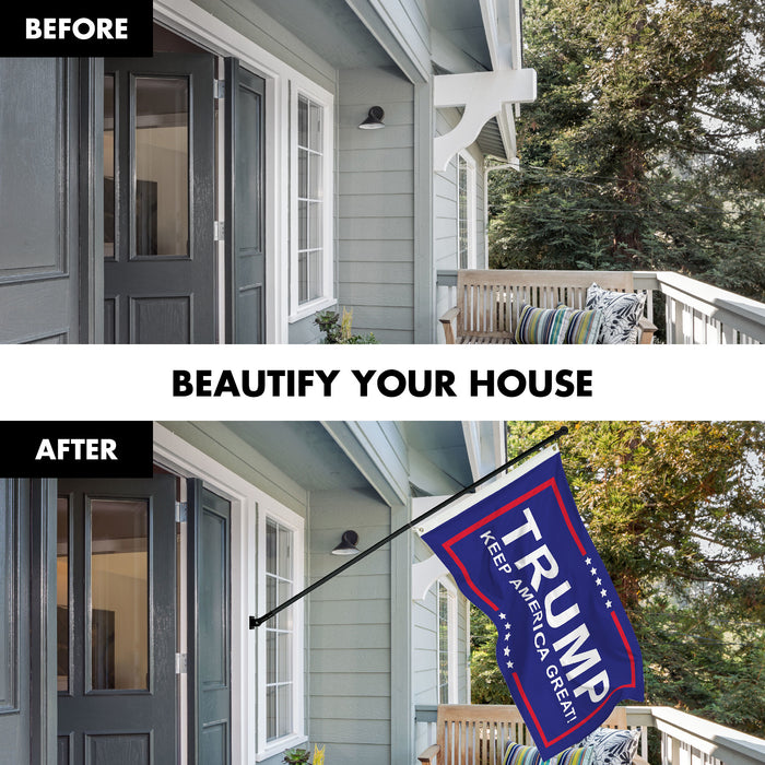 G128 Combo Pack: 6 Ft Tangle Free Aluminum Spinning Flagpole (Black) & Trump Keep America Great Blue Flag | 3x5 Ft |LiteWeave Pro Series Printed 150D Polyester | Pole with Flag Included