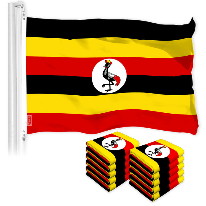 G128 10 Pack: Uganda Ugandan | 3x5 Ft | LiteWeave Pro Series Printed 150D Polyester | Country Flag, Indoor/Outdoor, Vibrant Colors, Brass Grommets