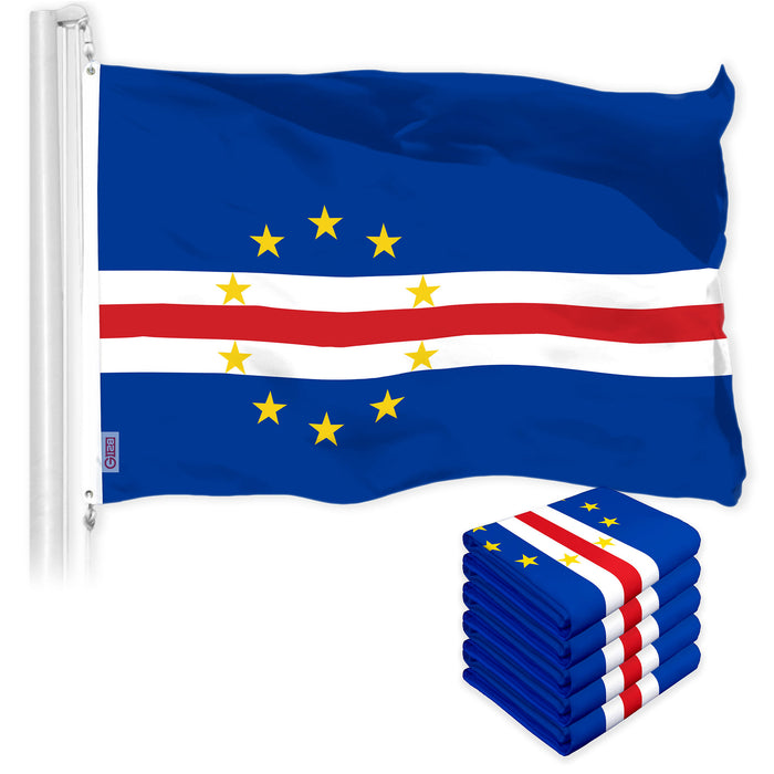 G128 5 Pack: Cape Verde Cape Verdean | 3x5 Ft | LiteWeave Pro Series Printed 150D Polyester | Country Flag, Indoor/Outdoor, Vibrant Colors, Brass Grommets
