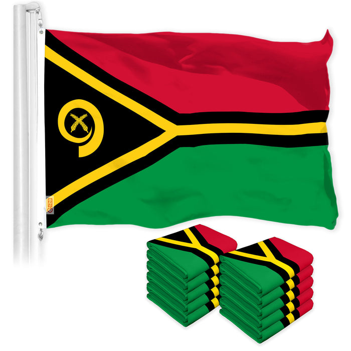 G128 10 Pack: Vanuatu Vanuatuan Flag | 3x5 Ft | LiteWeave Pro Series Printed 150D Polyester | Country Flag, Indoor/Outdoor, Vibrant Colors, Brass Grommets