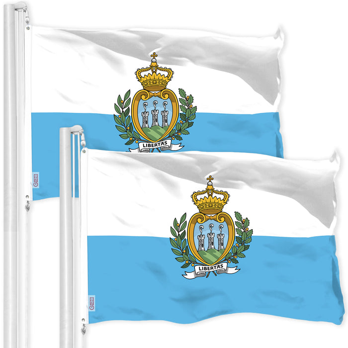 G128 2 Pack: San Marino Sammarinese | 3x5 Ft | LiteWeave Pro Series Printed 150D Polyester | Country Flag, Indoor/Outdoor, Vibrant Colors, Brass Grommets
