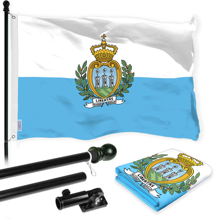 G128 Combo Pack: 6 Ft Tangle Free Aluminum Spinning Flagpole (Black) & San Marino Sammarinese | 3x5 Ft | LiteWeave Pro Series Printed 150D Polyester | Pole with Flag Included