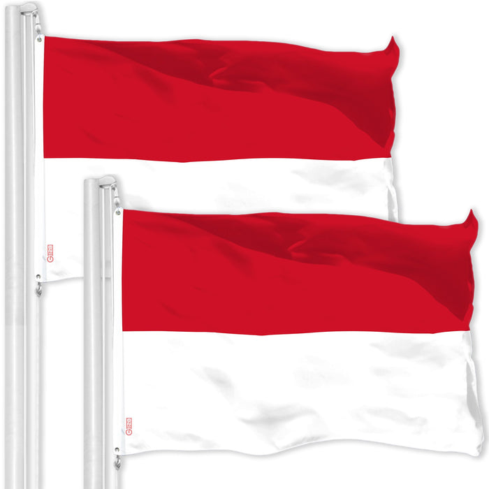 G128 2 Pack: Monaco Monégasque | 3x5 Ft | LiteWeave Pro Series Printed 150D Polyester | Country Flag, Indoor/Outdoor, Vibrant Colors, Brass Grommets