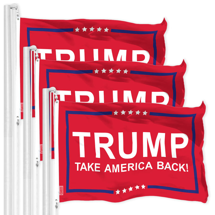 G128 3 Pack: Trump Take America Back Red Flag | 3x5 Ft | LiteWeave Pro Series Printed 150D Polyester | Election Flag, Indoor/Outdoor