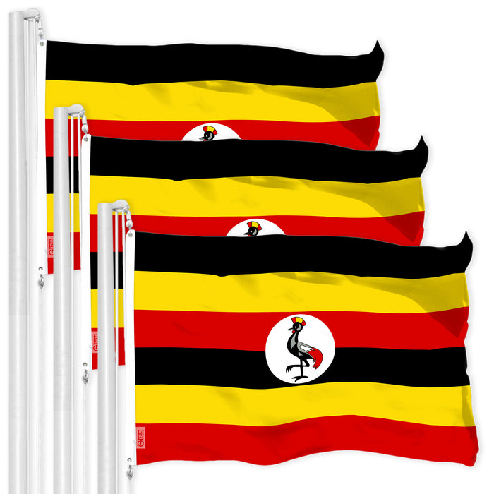 G128 3 Pack: Uganda Ugandan | 3x5 Ft | LiteWeave Pro Series Printed 150D Polyester | Country Flag, Indoor/Outdoor, Vibrant Colors, Brass Grommets