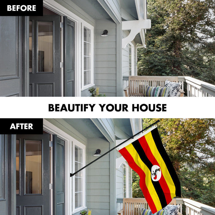 G128 Combo Pack: 6 Ft Tangle Free Aluminum Spinning Flagpole (Black) & Uganda Ugandan | 3x5 Ft | LiteWeave Pro Series Printed 150D Polyester | Pole with Flag Included