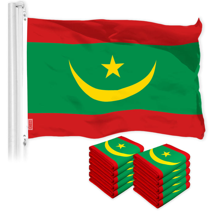 G128 10 Pack: Mauritania Mauritanian | 3x5 Ft | LiteWeave Pro Series Printed 150D Polyester | Country Flag, Indoor/Outdoor, Vibrant Colors, Brass Grommets