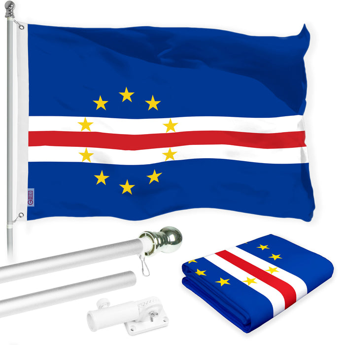G128 Combo Pack: 6 Ft Tangle Free Aluminum Spinning Flagpole (Silver) & Cape Verde Cape Verdean | 3x5 Ft | LiteWeave Pro Series Printed 150D Polyester | Pole with Flag Included