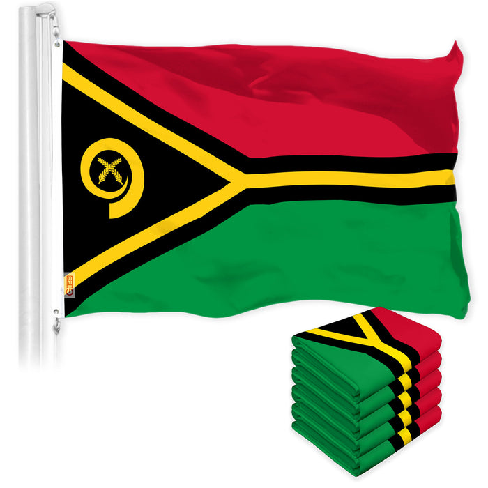G128 5 Pack: Vanuatu Vanuatuan | 3x5 Ft | LiteWeave Pro Series Printed 150D Polyester | Country Flag, Indoor/Outdoor, Vibrant Colors, Brass Grommets