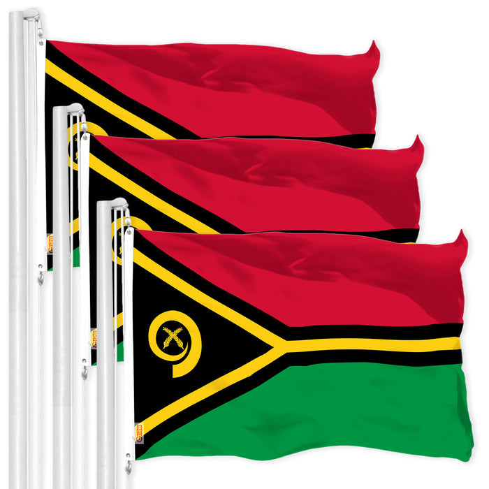 G128 3 Pack: Vanuatu Vanuatuan | 3x5 Ft | LiteWeave Pro Series Printed 150D Polyester | Country Flag, Indoor/Outdoor, Vibrant Colors, Brass Grommets