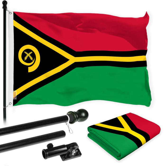 G128 Combo Pack: 6 Ft Tangle Free Aluminum Spinning Flagpole (Black) & Vanuatu Vanuatuan | 3x5 Ft | LiteWeave Pro Series Printed 150D Polyester | Pole with Flag Included