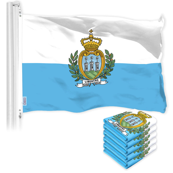 G128 5 Pack: San Marino Sammarinese | 3x5 Ft | LiteWeave Pro Series Printed 150D Polyester | Country Flag, Indoor/Outdoor, Vibrant Colors, Brass Grommets