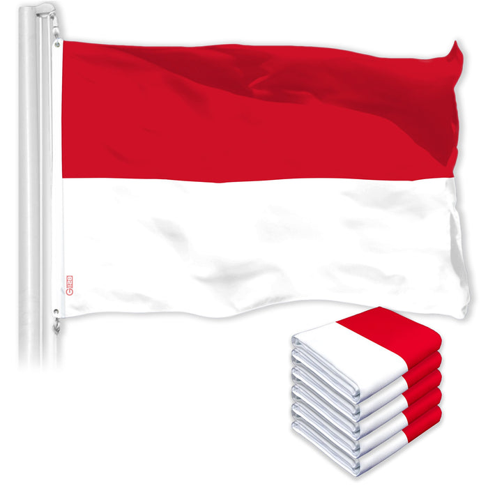 G128 5 Pack: Monaco Monégasque | 3x5 Ft | LiteWeave Pro Series Printed 150D Polyester | Country Flag, Indoor/Outdoor, Vibrant Colors, Brass Grommets