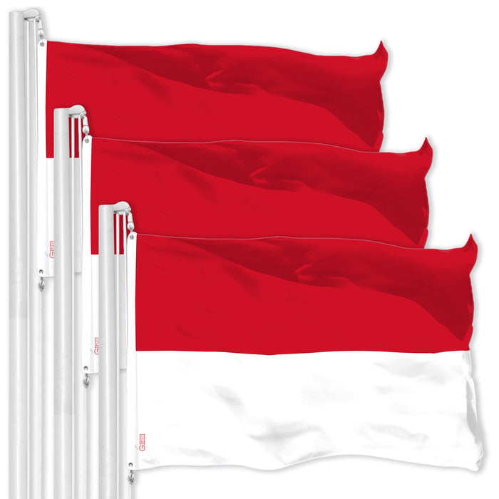 G128 3 Pack: Monaco Monégasque | 3x5 Ft | LiteWeave Pro Series Printed 150D Polyester | Country Flag, Indoor/Outdoor, Vibrant Colors, Brass Grommets
