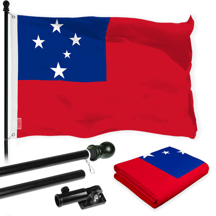 G128 Combo Pack: 6 Ft Tangle Free Aluminum Spinning Flagpole (Black) & Samoa Samoan | 3x5 Ft | LiteWeave Pro Series Printed 150D Polyester | Pole with Flag Included