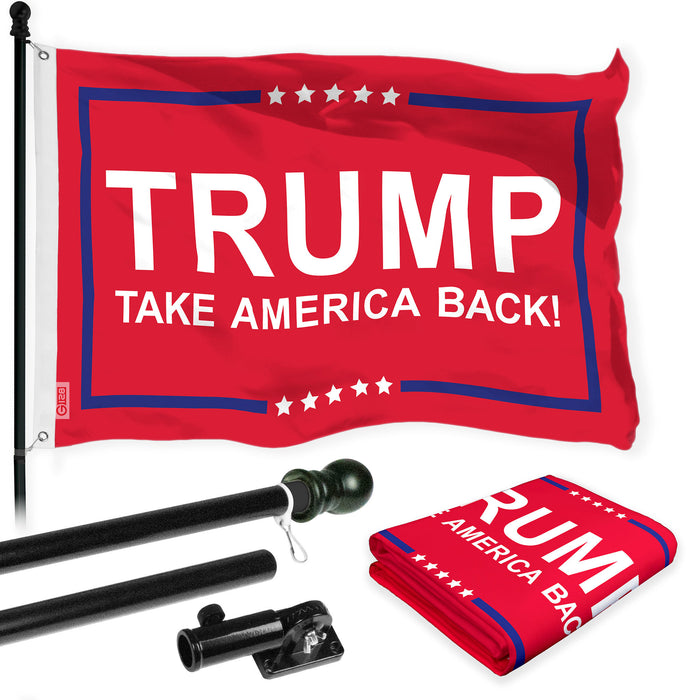 G128 Combo Pack: 6 Ft Tangle Free Aluminum Spinning Flagpole (Black) & Trump Take America Back Red Flag | 3x5 Ft |LiteWeave Pro Series Printed 150D Polyester | Pole with Flag Included