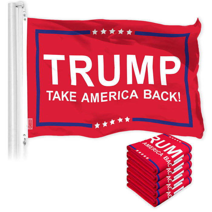 G128 5 Pack: Trump Take America Back Red Flag | 3x5 Ft | LiteWeave Pro Series Printed 150D Polyester | Election Flag, Indoor/Outdoor