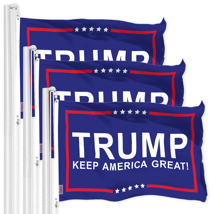 G128 3 Pack: Trump Keep America Great Blue Flag | 3x5 Ft | LiteWeave Pro Series Printed 150D Polyester | Election Flag, Indoor/Outdoor